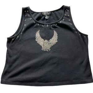 Vintage Y2K A Little Extra Spice 3X Bling Eagle Biker Tank Top Black Studded